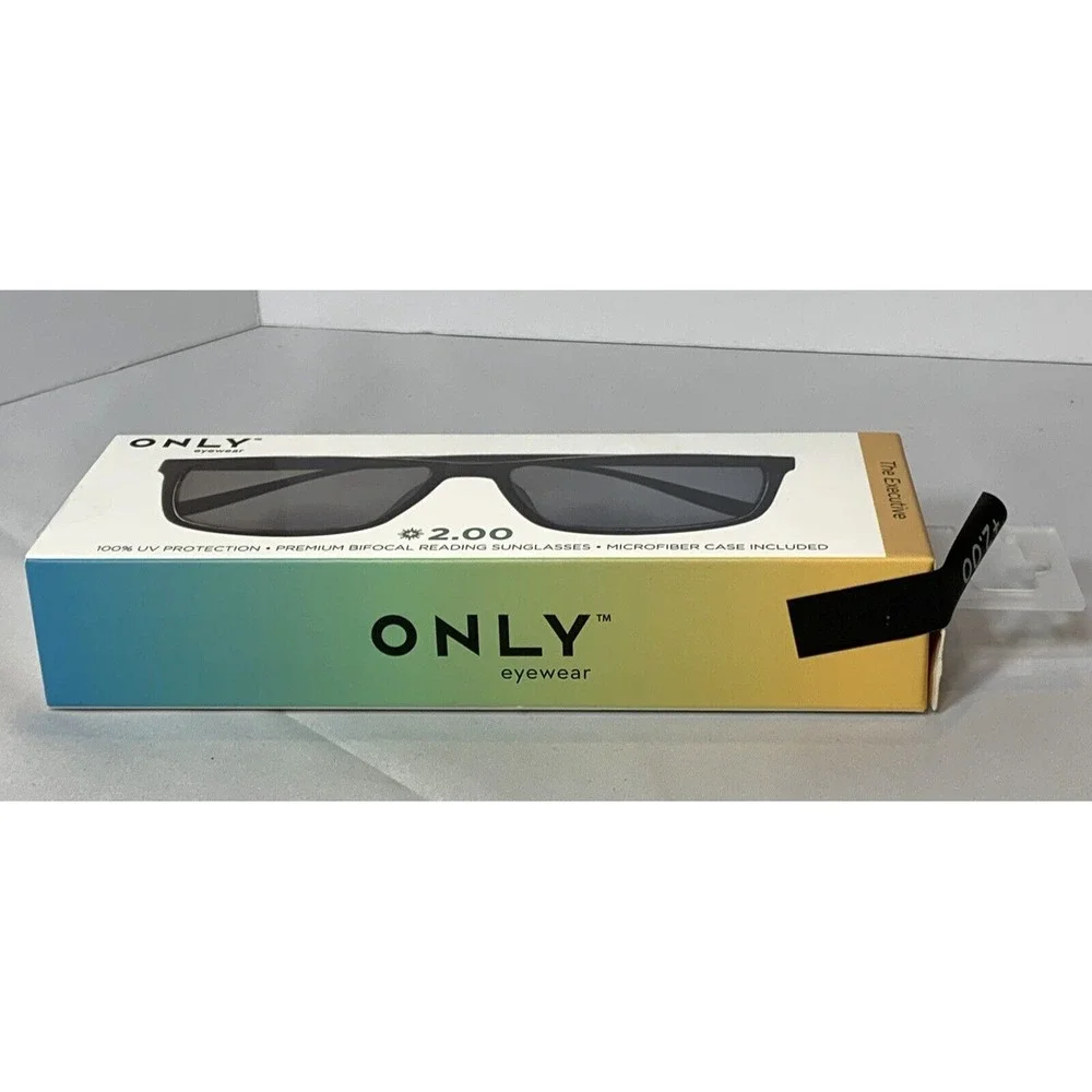 ONLY Eyewear Mens Readers Sunglasses‎ Bifocal 2.00 Black Square The Executive